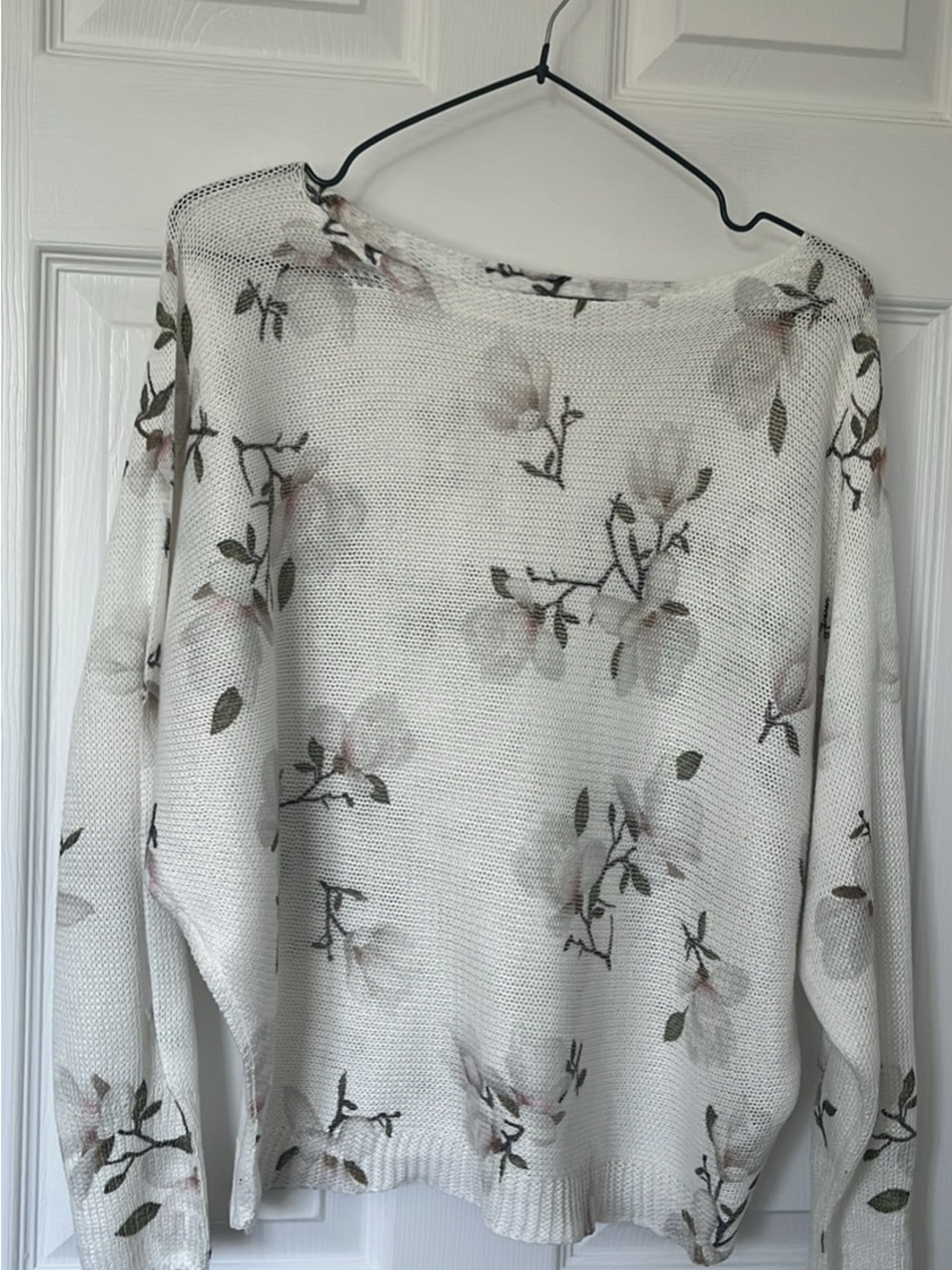 Anna Melani Light Floral Knit Sweater - Soft Cream with Blush & Olive